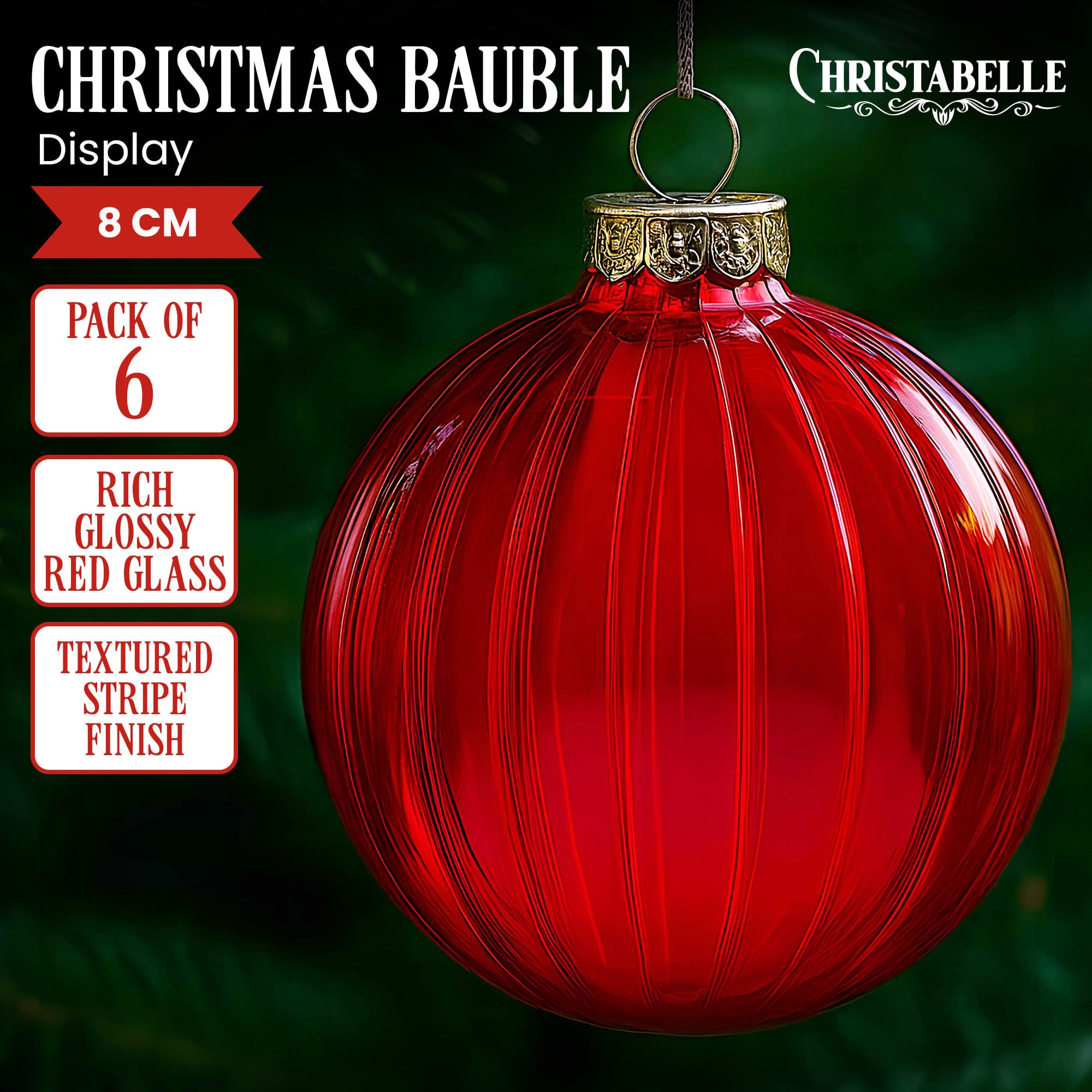 Red Glass Baubles Textured Finish