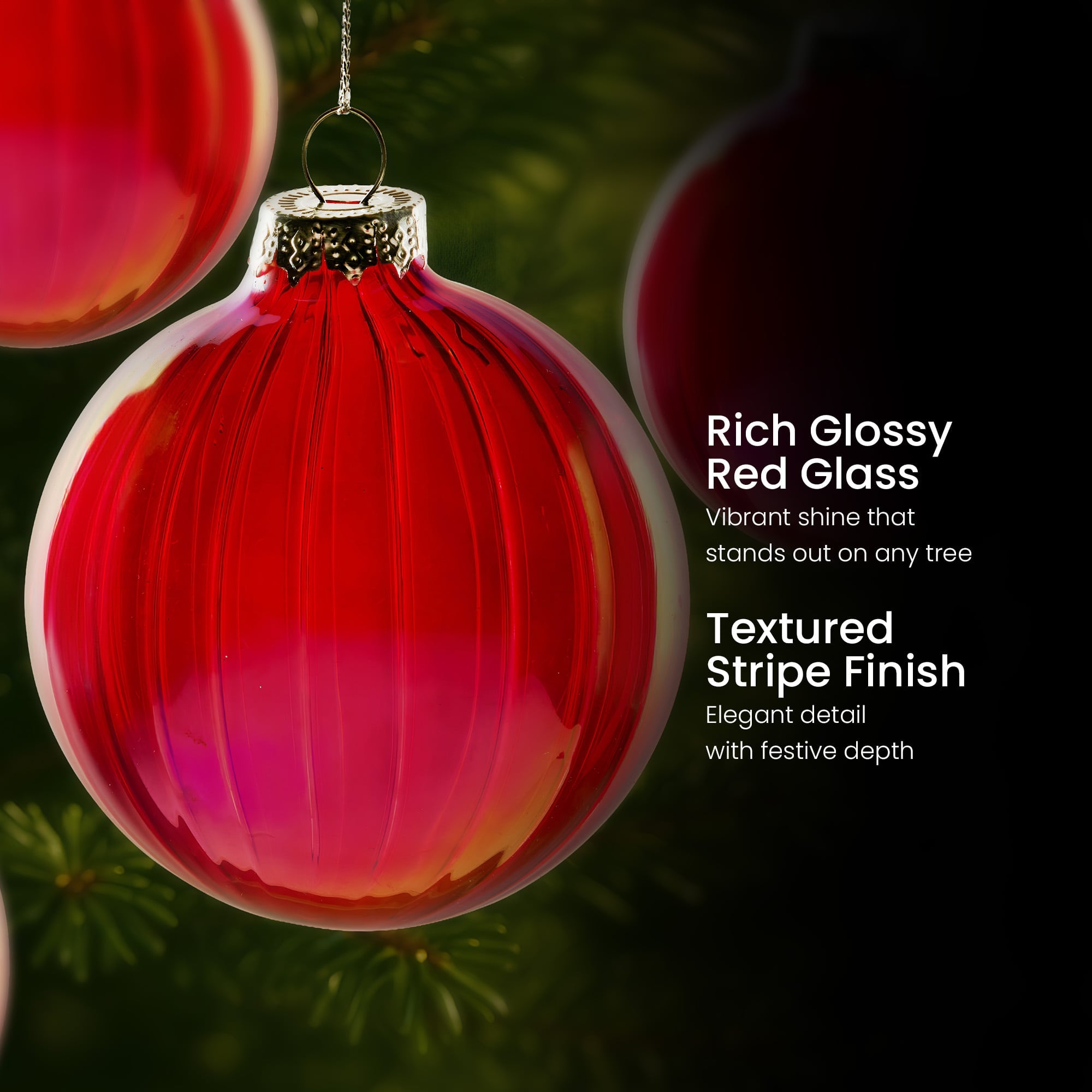 Red Glass Baubles Textured Finish