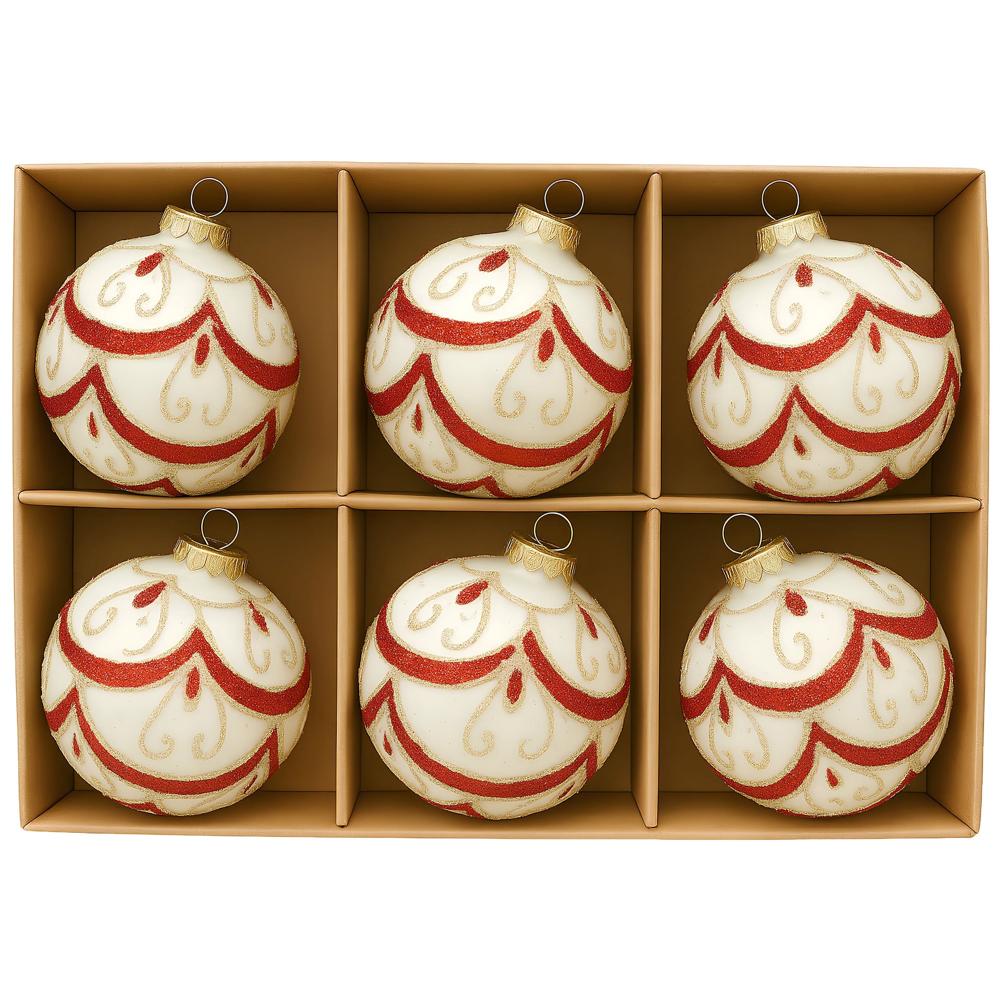 Glass Christmas Baubles White Glitter
