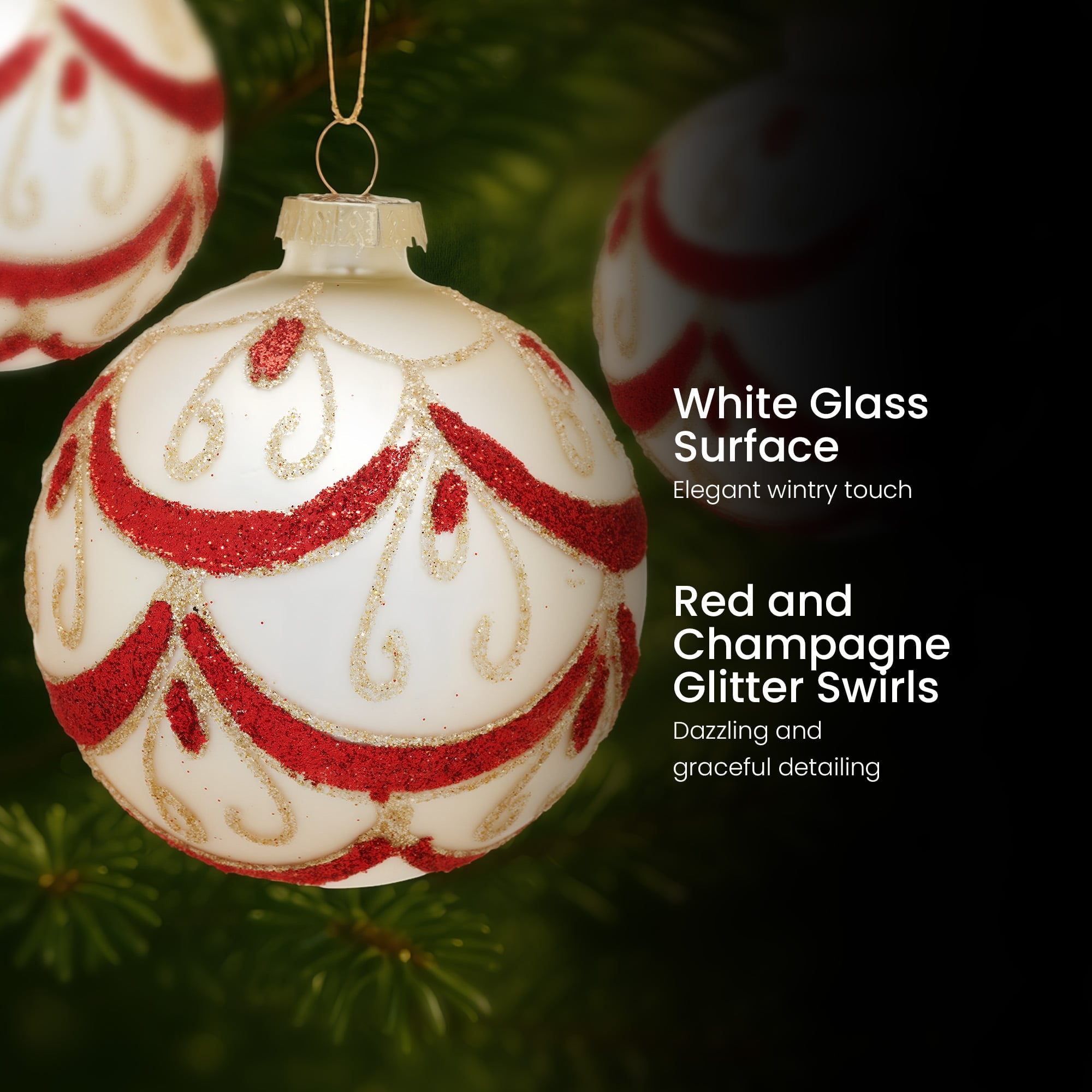 Glass Christmas Baubles White Glitter