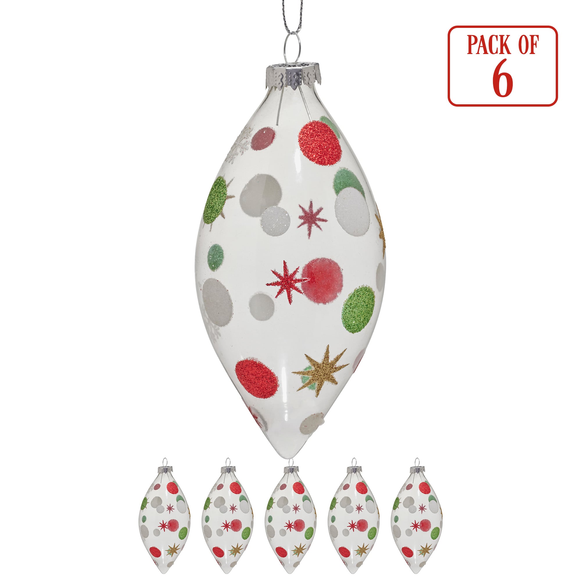 Glass Ornament - Christabelle Clear Glass Teardrop Baubles 6Pcs Balls Christmas Tree Decoration