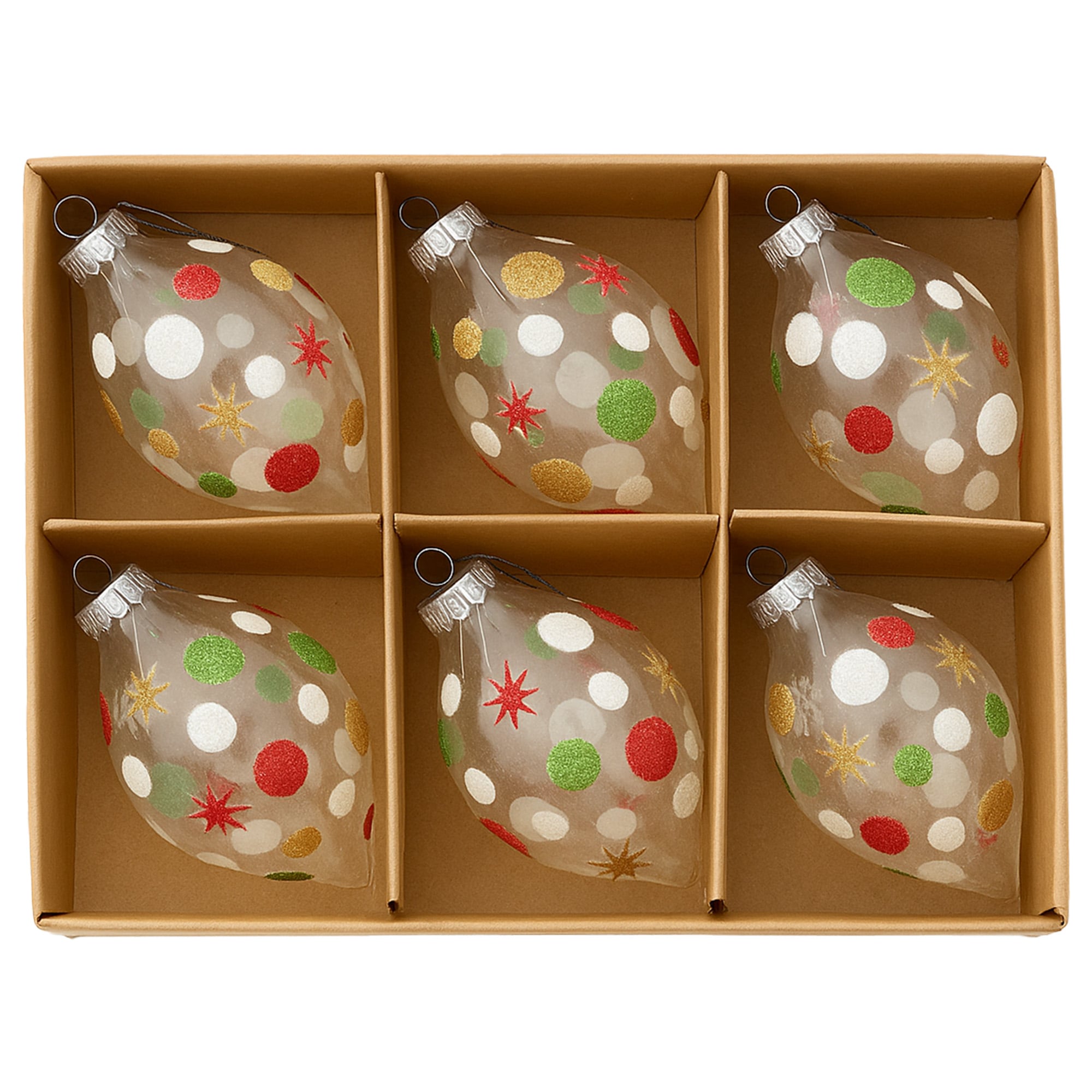 Glass Ornament - Christabelle Clear Glass Teardrop Baubles 6Pcs Balls Christmas Tree Decoration