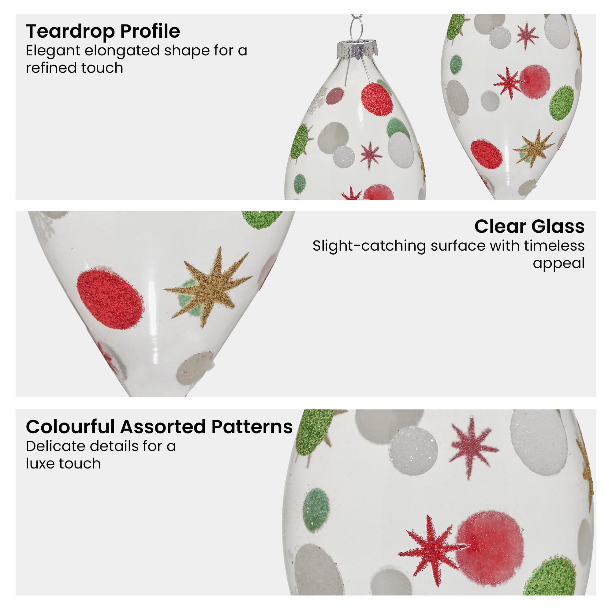Glass Ornament - Christabelle Clear Glass Teardrop Baubles 6Pcs Balls Christmas Tree Decoration