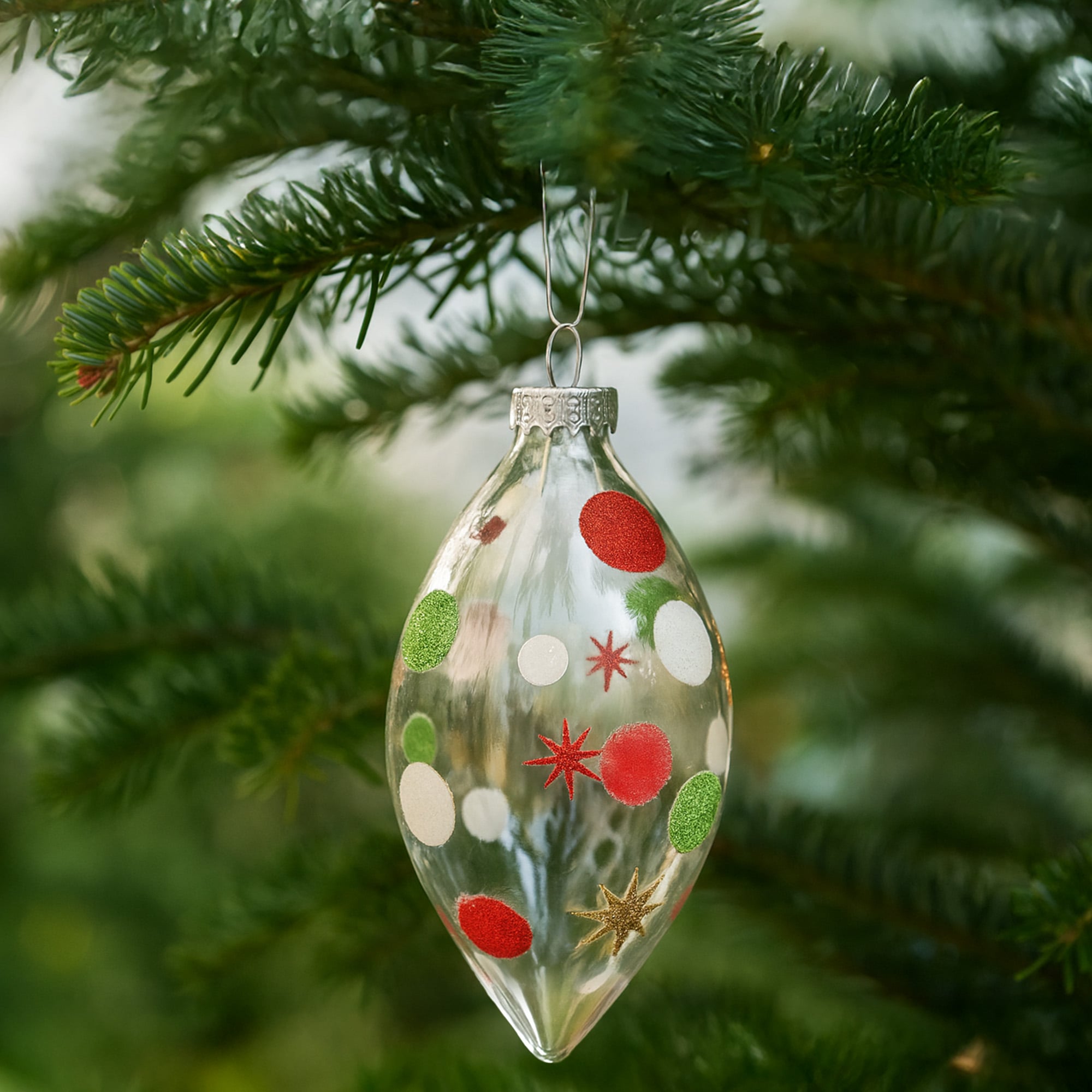 Glass Ornament - Christabelle Clear Glass Teardrop Baubles 6Pcs Balls Christmas Tree Decoration