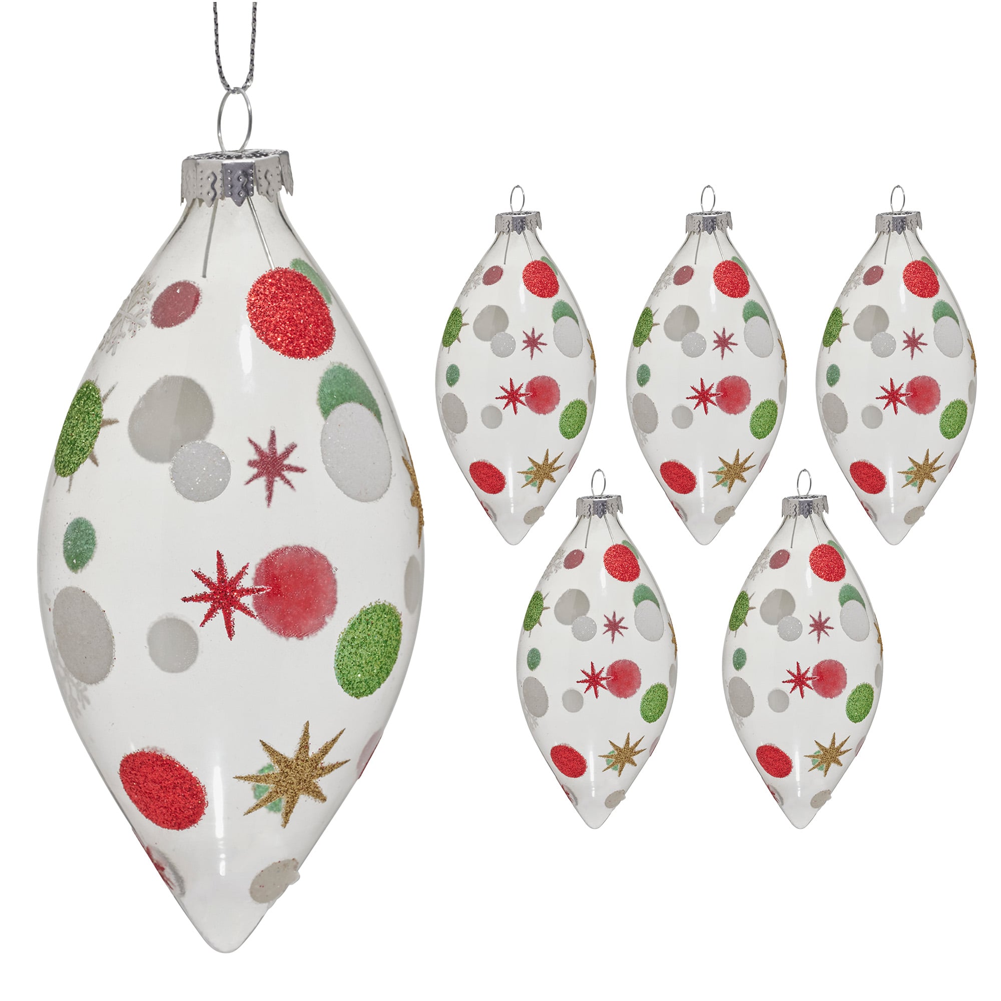 Glass Ornament - Christabelle Clear Glass Teardrop Baubles 6Pcs Balls Christmas Tree Decoration