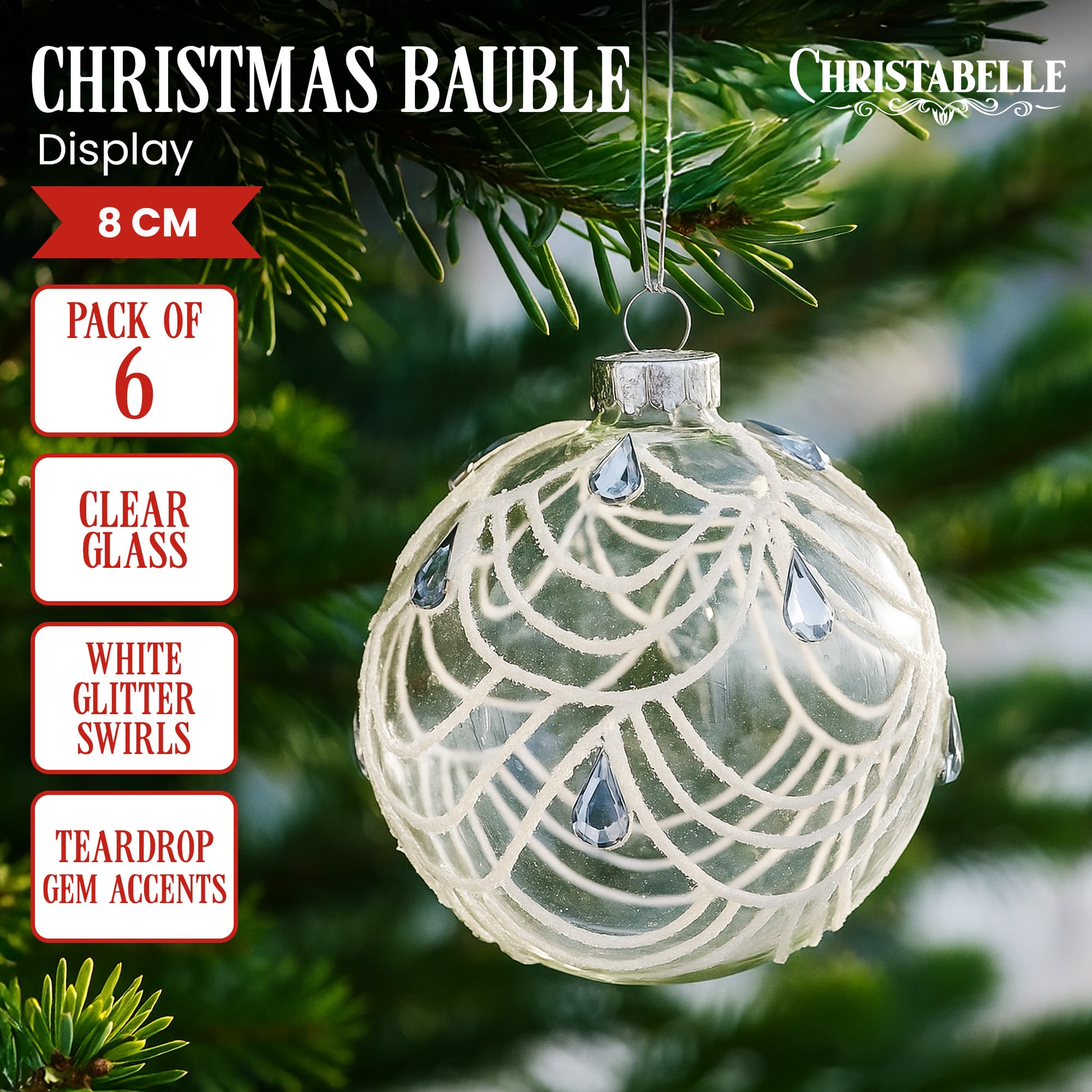 Glass Baubles White Swirls