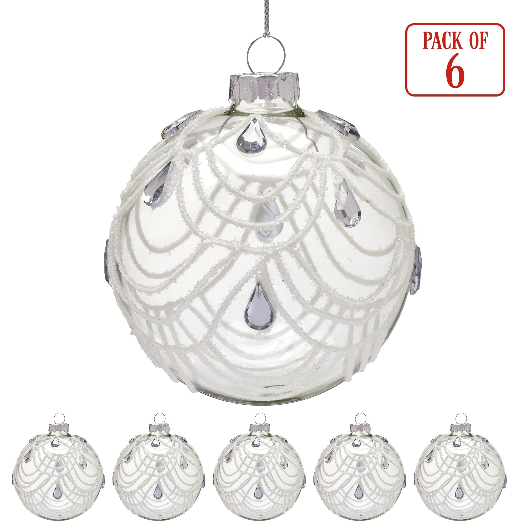 Glass Baubles White Swirls