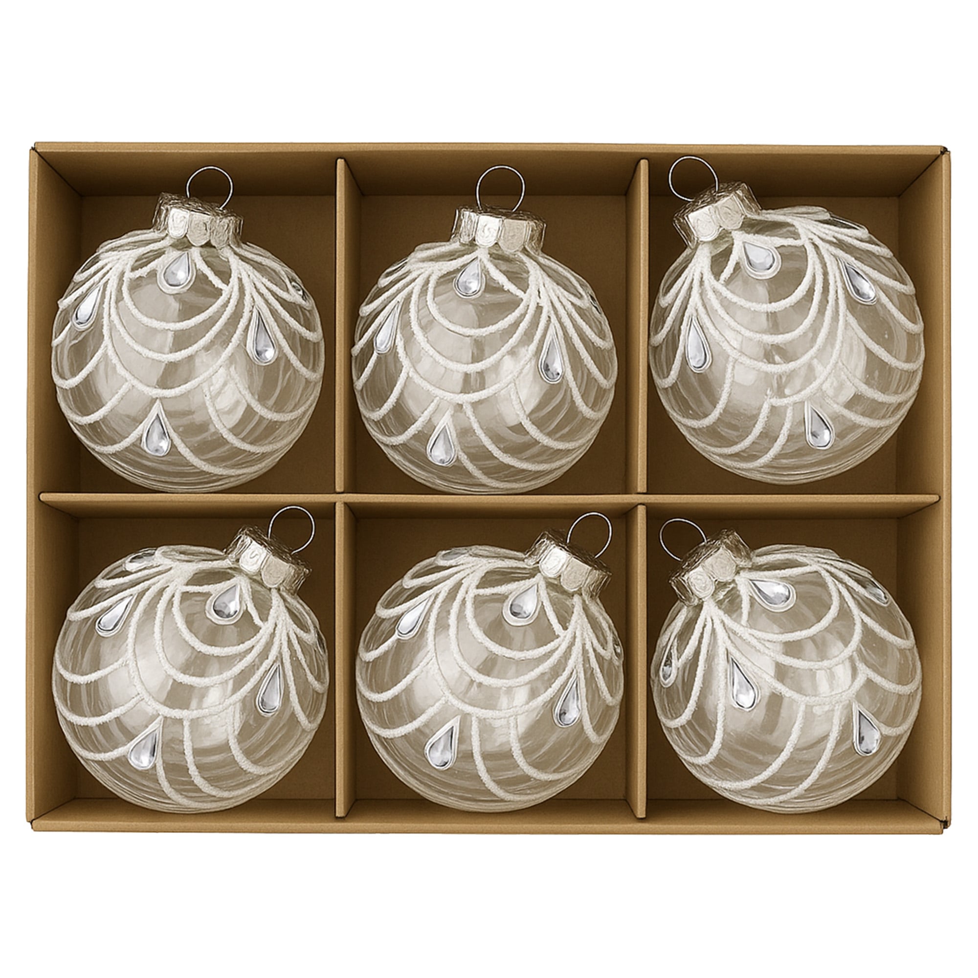 Glass Baubles White Swirls
