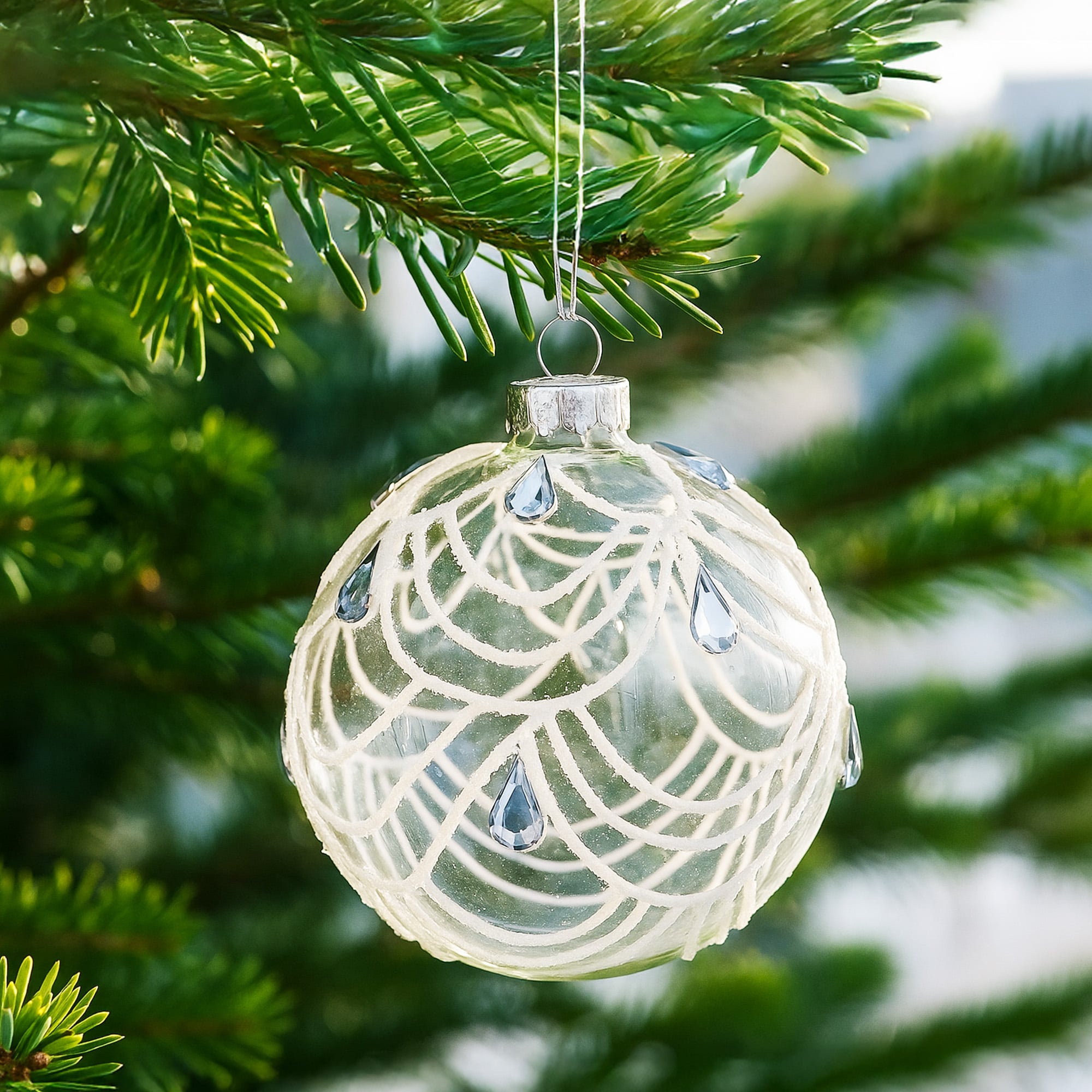 Glass Baubles White Swirls