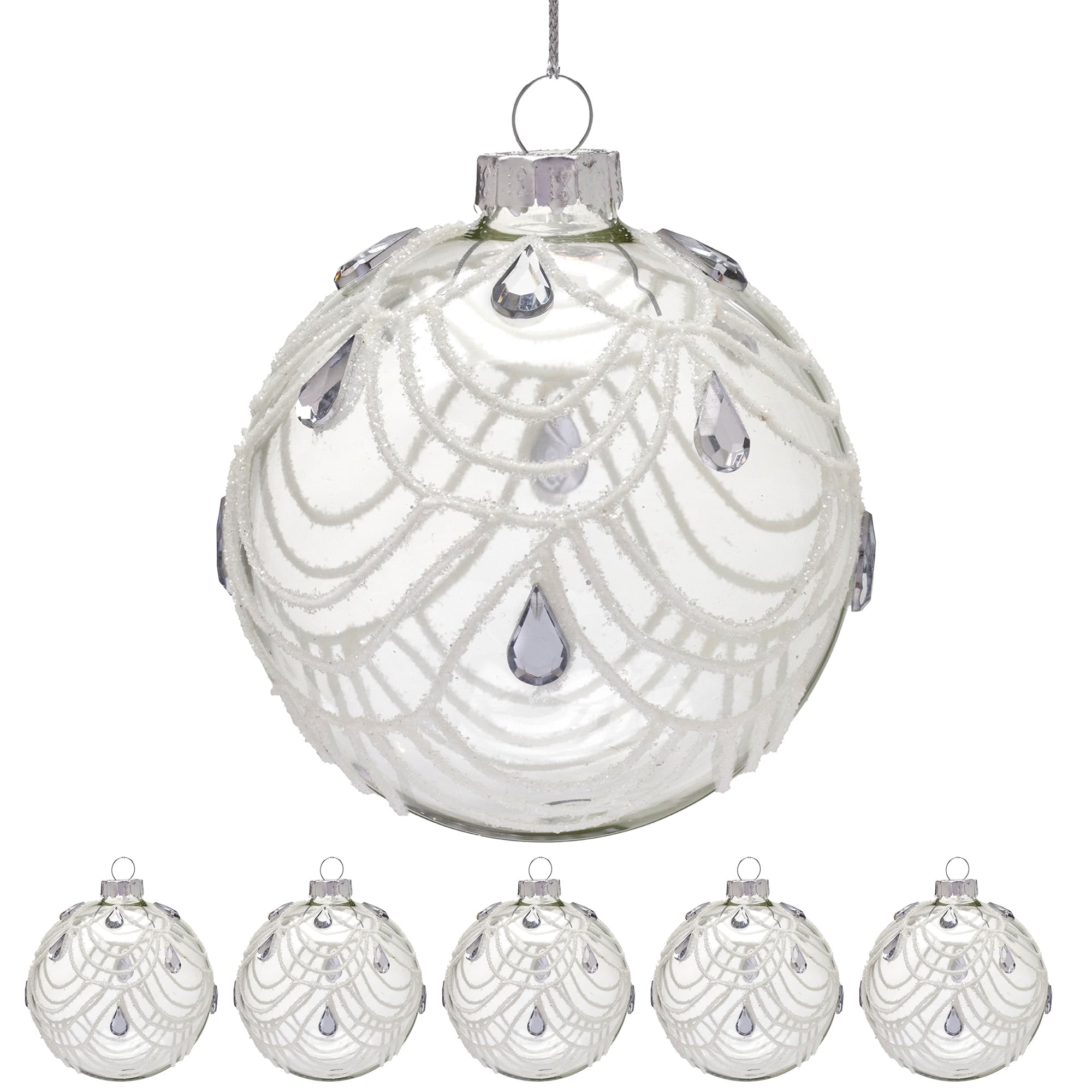 Glass Baubles White Swirls