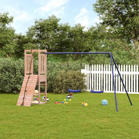 A Playhouse with Climbing Wall, Swings, and Solid Wood Delight