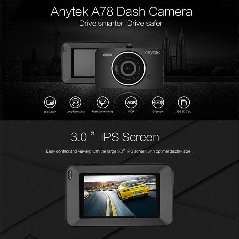 A78 Car Dash Cam Full Hd 1080P Car Dvr 170 Degree Wide Angle
