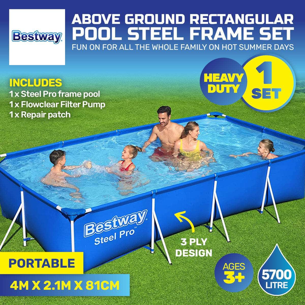 Above Ground Pool High Gauge PVC Construction 5700 Litre