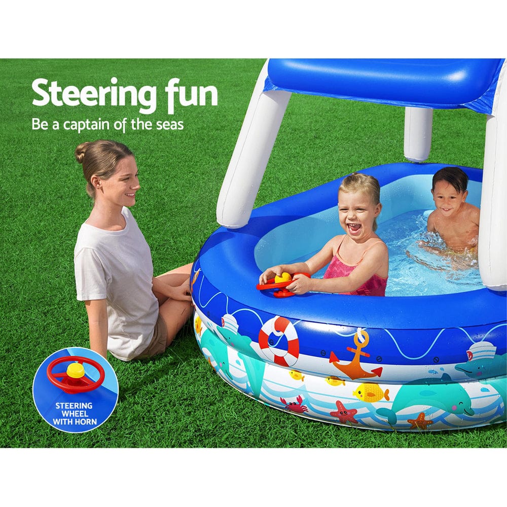 213X155X132Cm Inflatable Swimming Pool W/ Canopy 282L | Above Ground Kids Play
