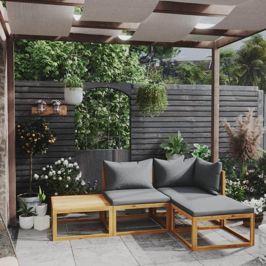 Acacia Elegance: 4-Piece Outdoor Lounge Set with Cushioned
