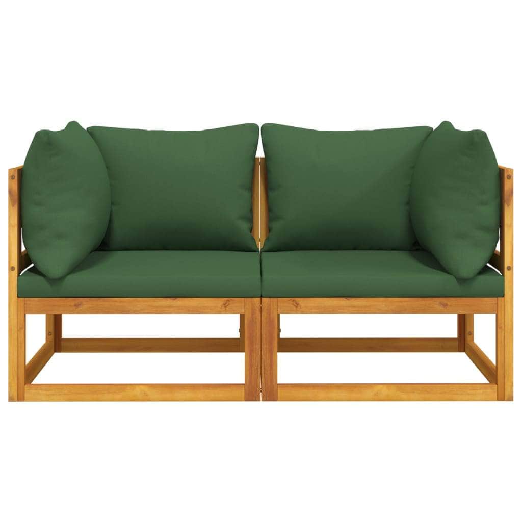 Acacia Wood Dual Sectional Corner Sofas with Green Cushions