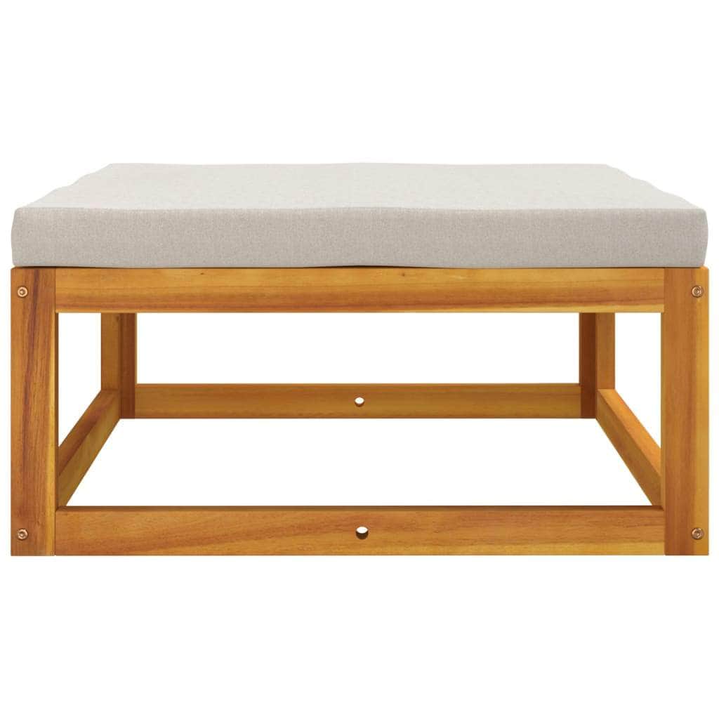 Acacia Wood Garden Footrest with Light Grey Cushion