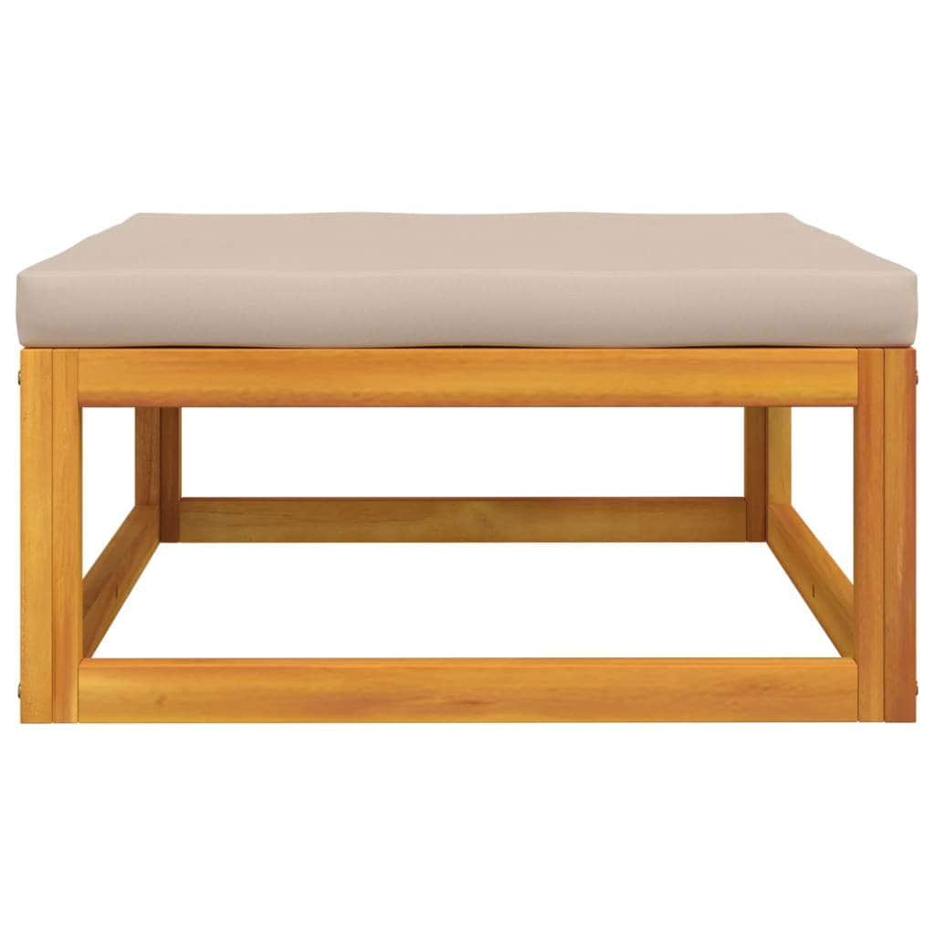 Acacia Wood Garden Footrest with Taupe Cushion