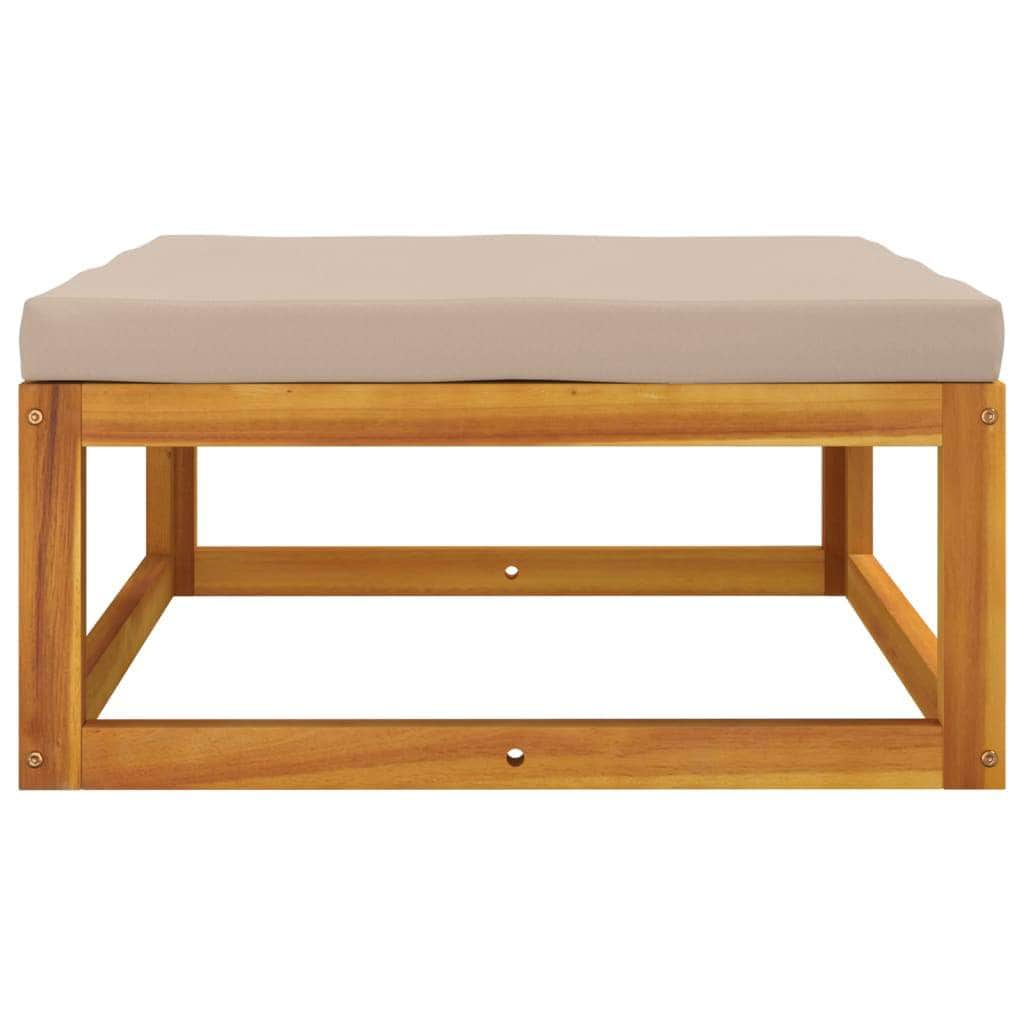Acacia Wood Garden Footrest with Taupe Cushion