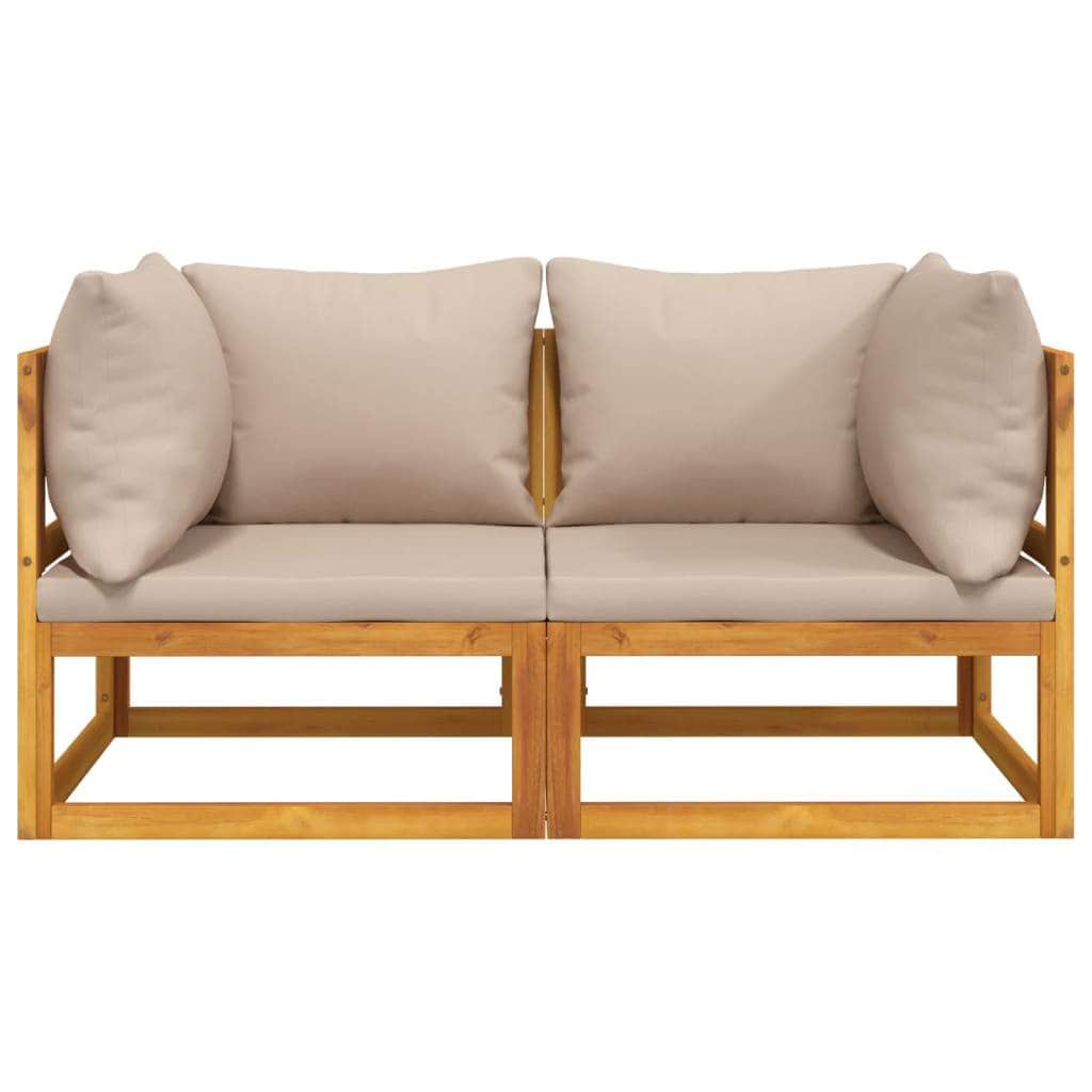 Acacia Wood Sectional Corner Sofas with Taupe Cushions (2 pcs)