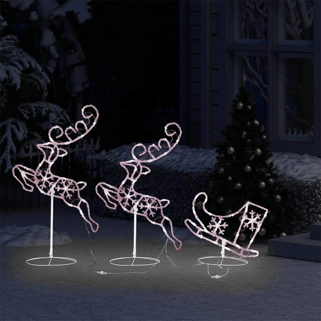Christmas Lighting - Acrylic Christmas Flying Reindeer&Sleigh Warm White