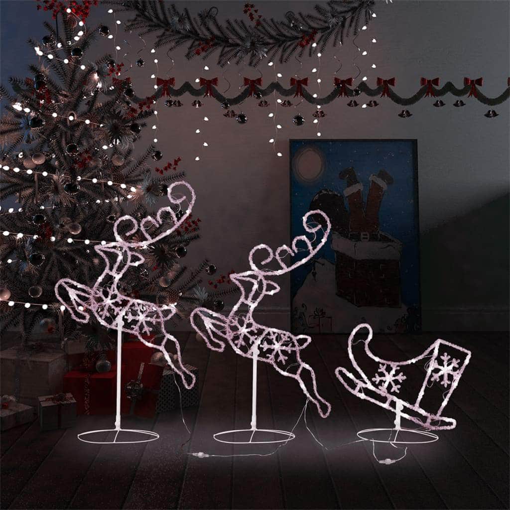 Acrylic Christmas Flying Reindeer&Sleigh Warm White
