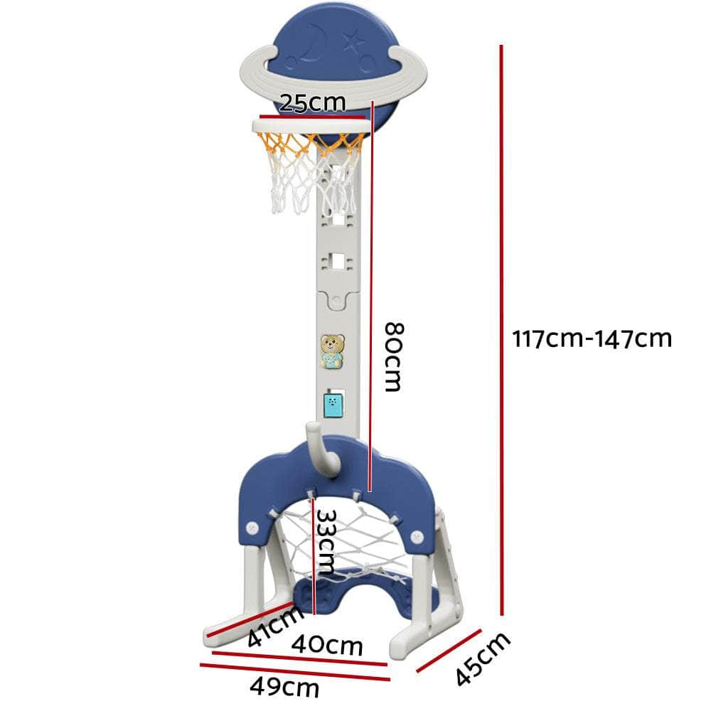 Adjustable 6-in-1 Kids Basketball Hoop Stand in Blue