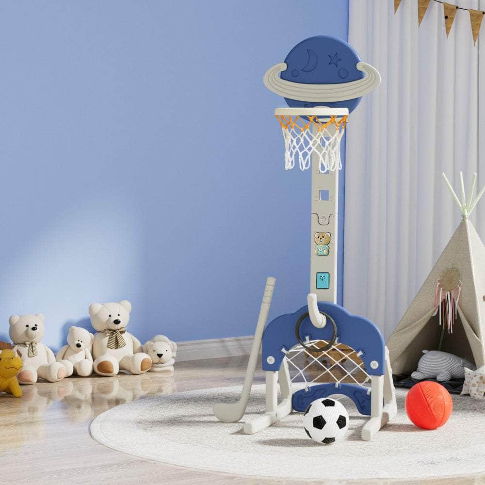 Adjustable 6-in-1 Kids Basketball Hoop Stand in Blue