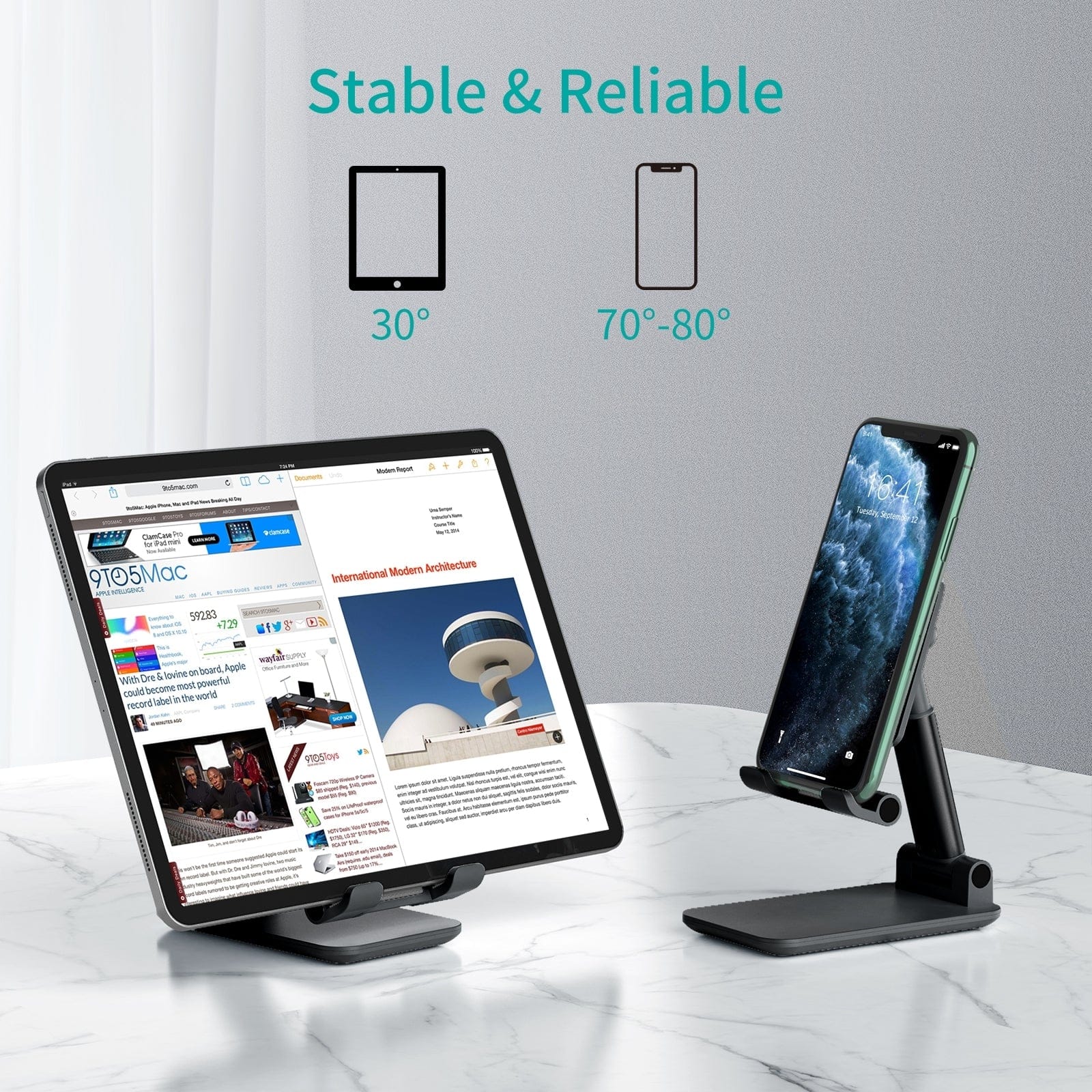 Adjustable Desk Phone/Tablet Stand Black - Mobile Accessories
