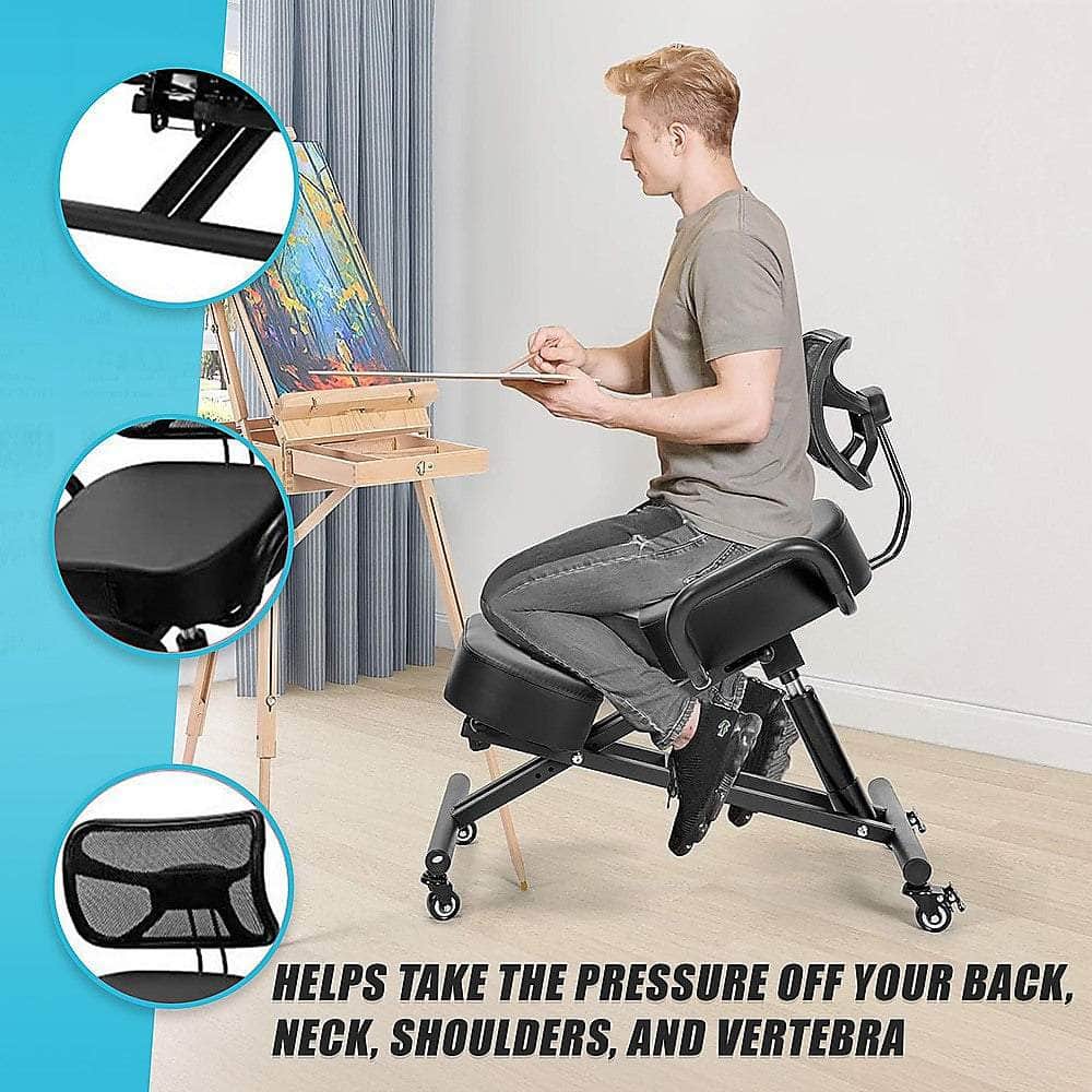 Adjustable Ergonomic Kneeling Chair With Backrest & Casters