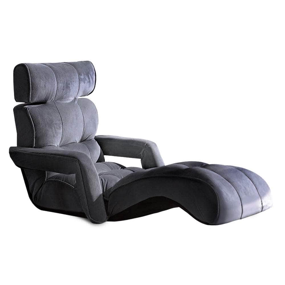 Floor Lounge Sofa With Armrest Flocking Fabric Charcoal | Fabric finish