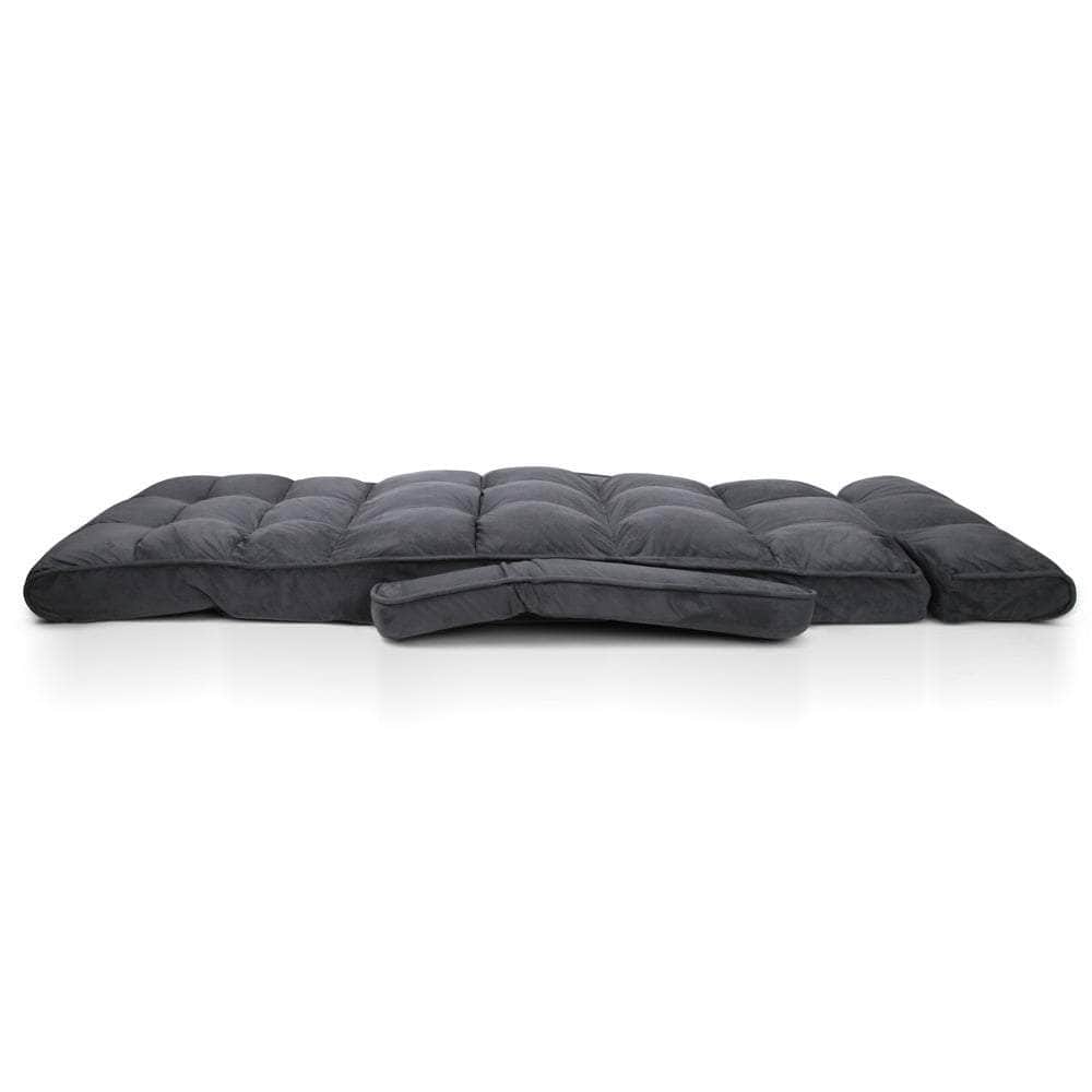 Floor Lounge Sofa With Armrest Flocking Fabric Charcoal, Arm Chairs & Recliners