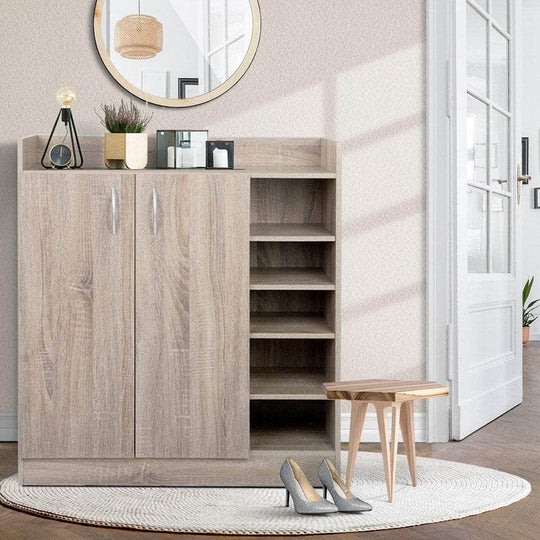 Adjustable Pine Shoe Rack Cabinet Holds 21 Pairs