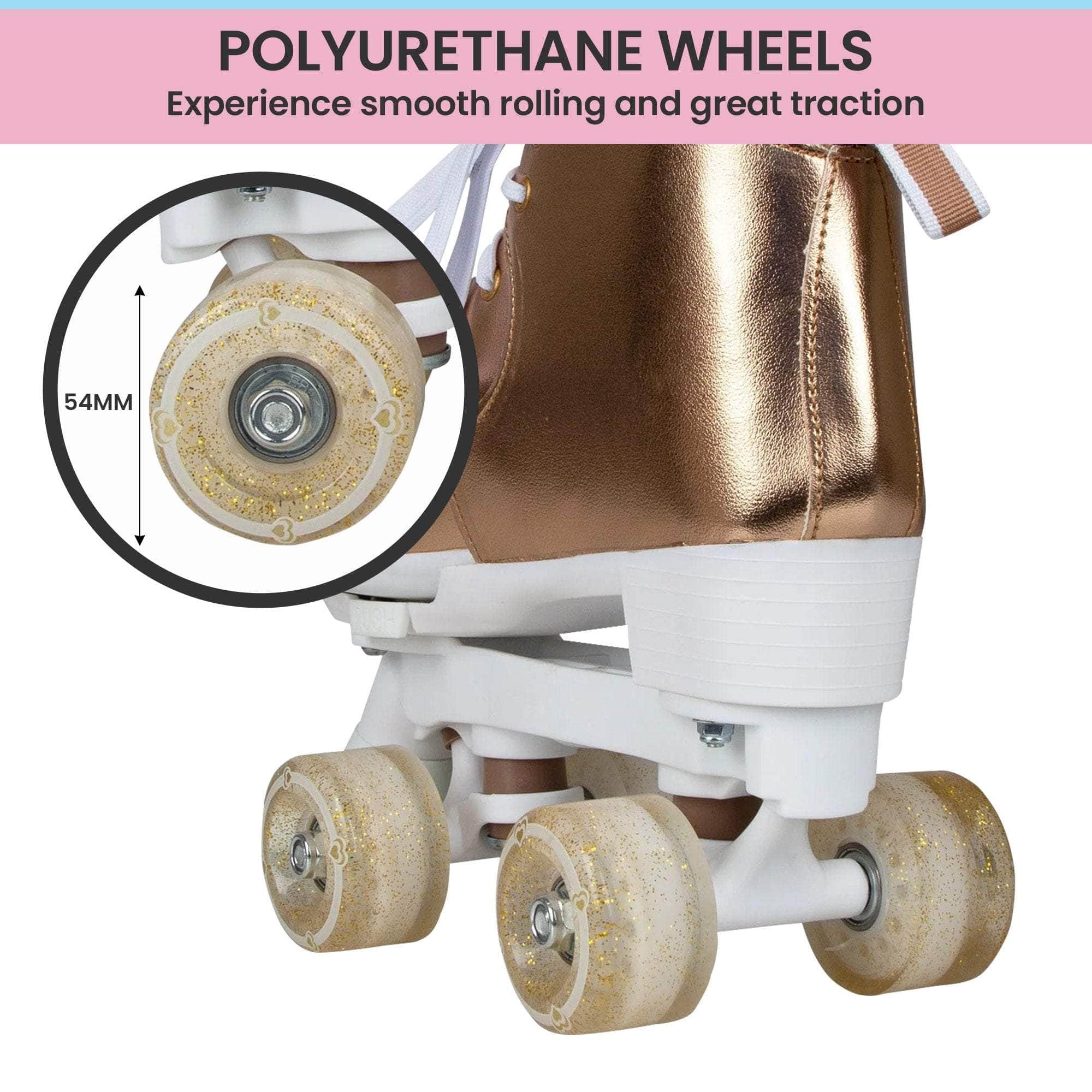 Adjustable Quad Kids Roller Skates - Metallic Rose Gold with fitness other