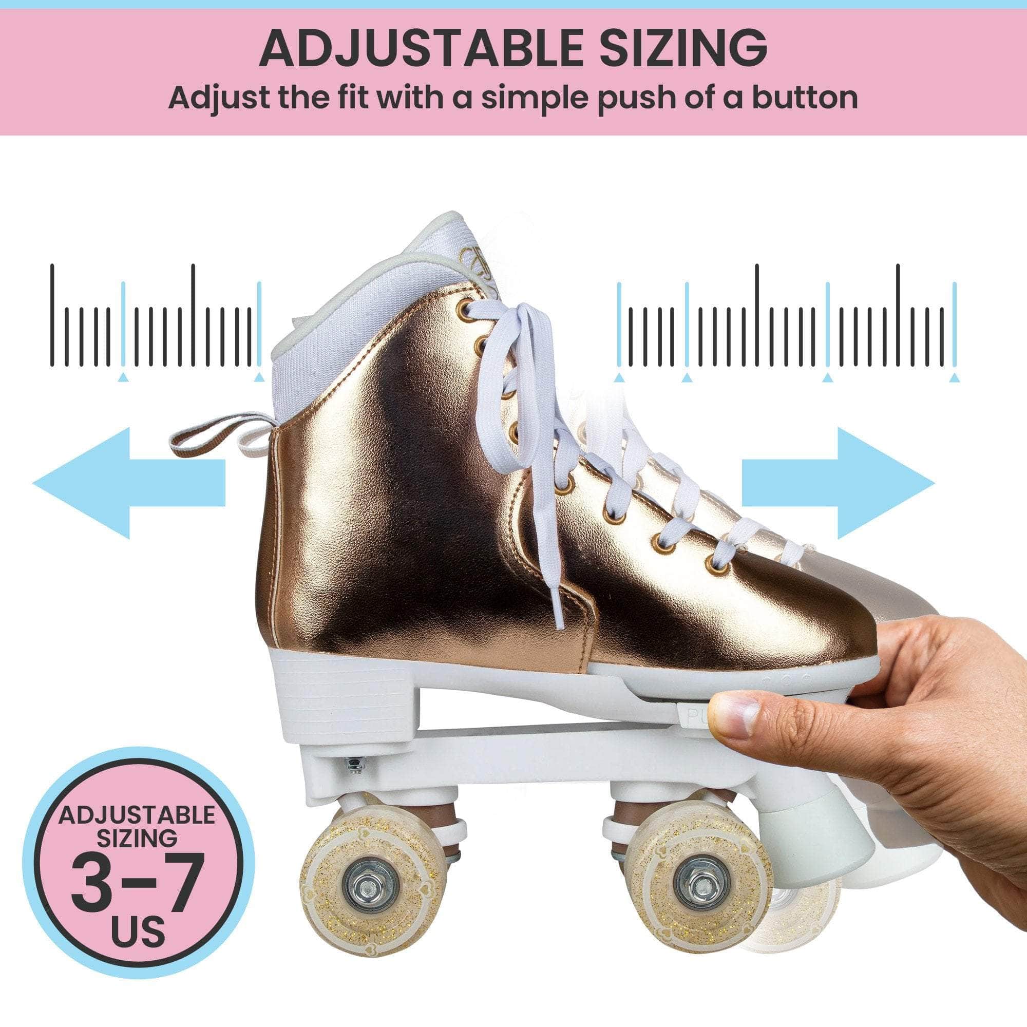 Adjustable Quad Kids Roller Skates - Metallic Rose Gold, fitness other
