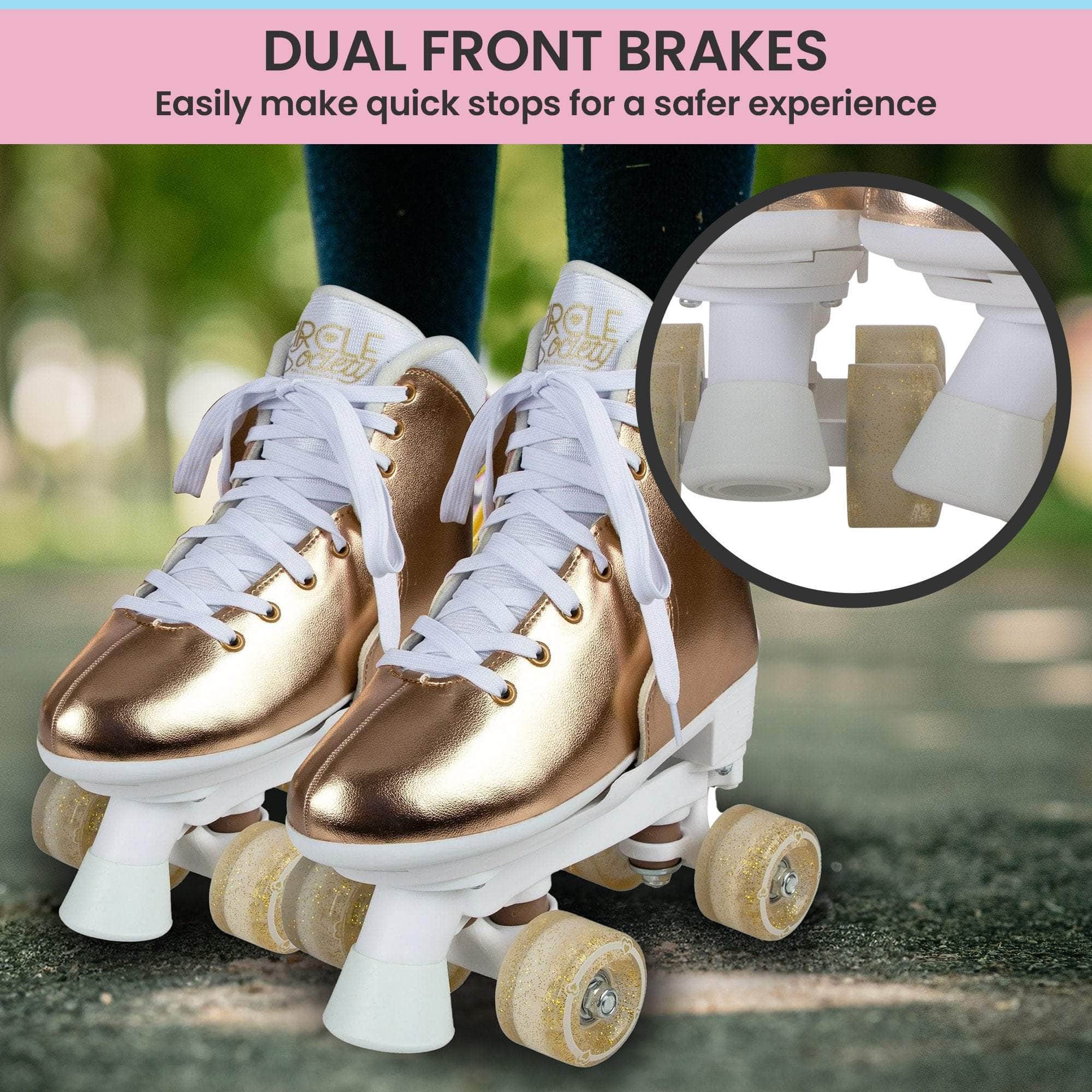 Adjustable Quad Kids Roller Skates - Metallic Rose Gold, Gold colour