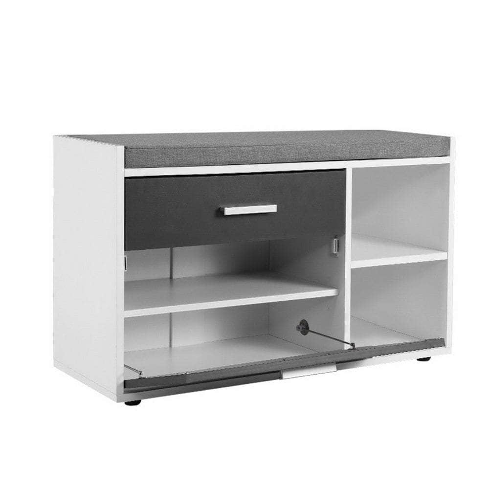Adjustable Shelf Shoe Cabinet Bench: Fabric Seat