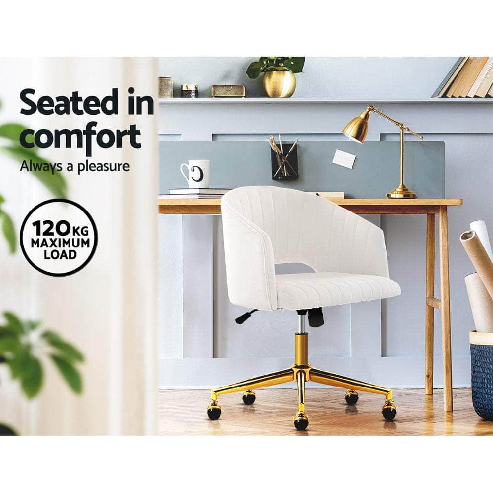 Adjustable Velvet Office Chair Fabric Computer Chairs - White
