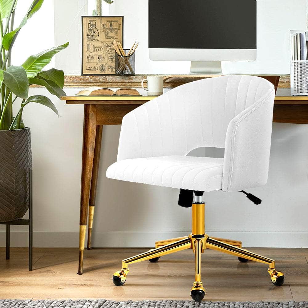 Adjustable Velvet Office Chair Fabric Computer Chairs - White