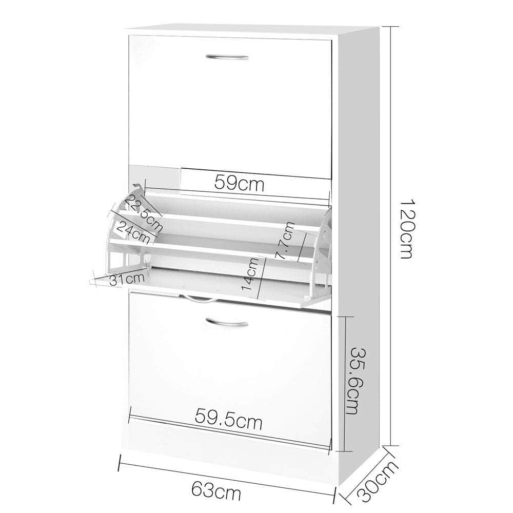 Adjustable White Shoe Rack Cabinet - 36 Pairs