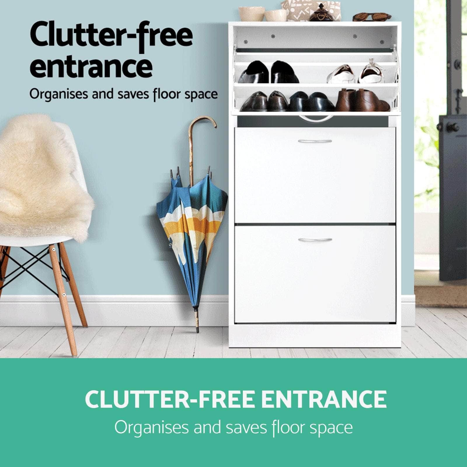 Adjustable White Shoe Rack Cabinet - 36 Pairs