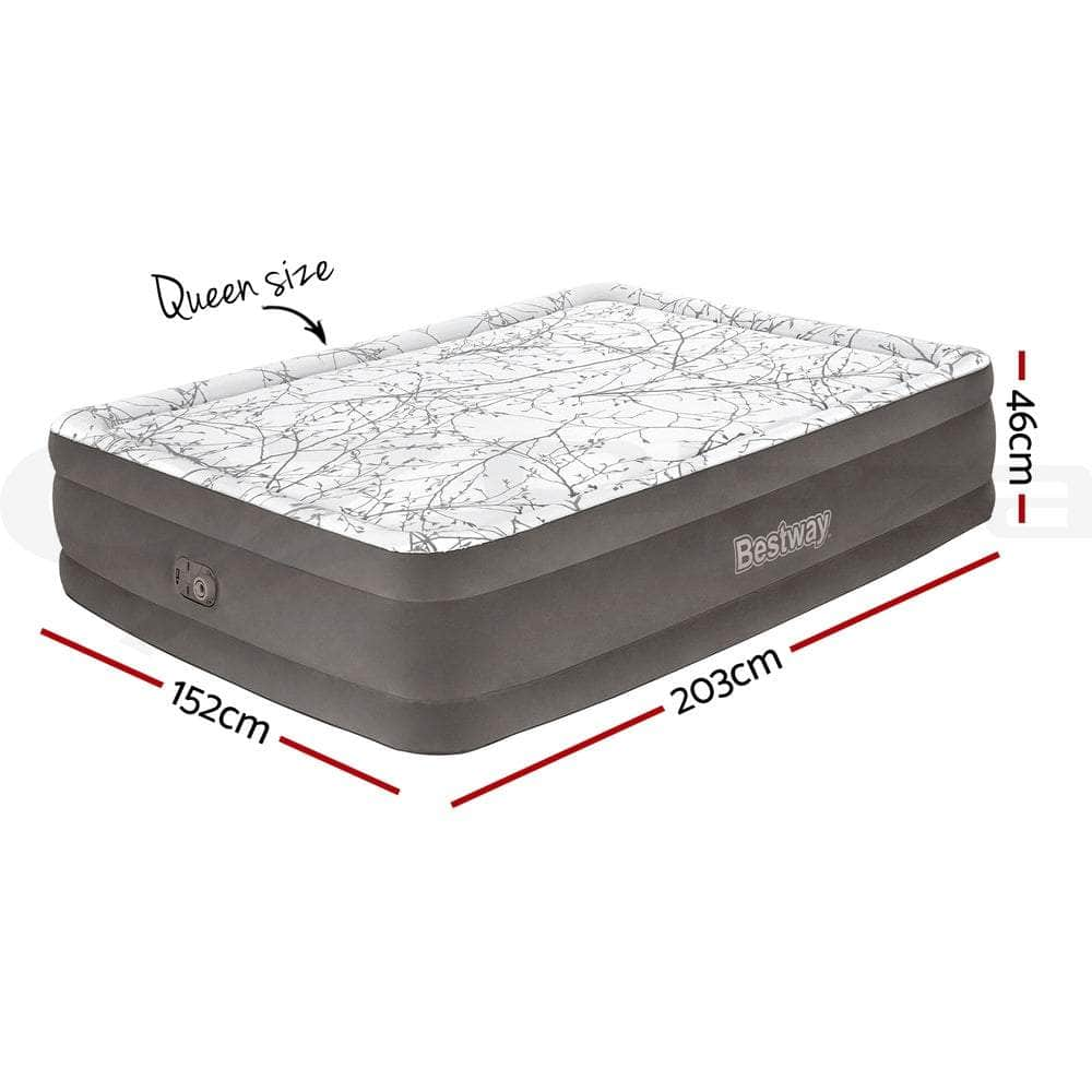 Air Mattress Queen Inflatable Bed 46Cm Airbed Decorated Surface Grey