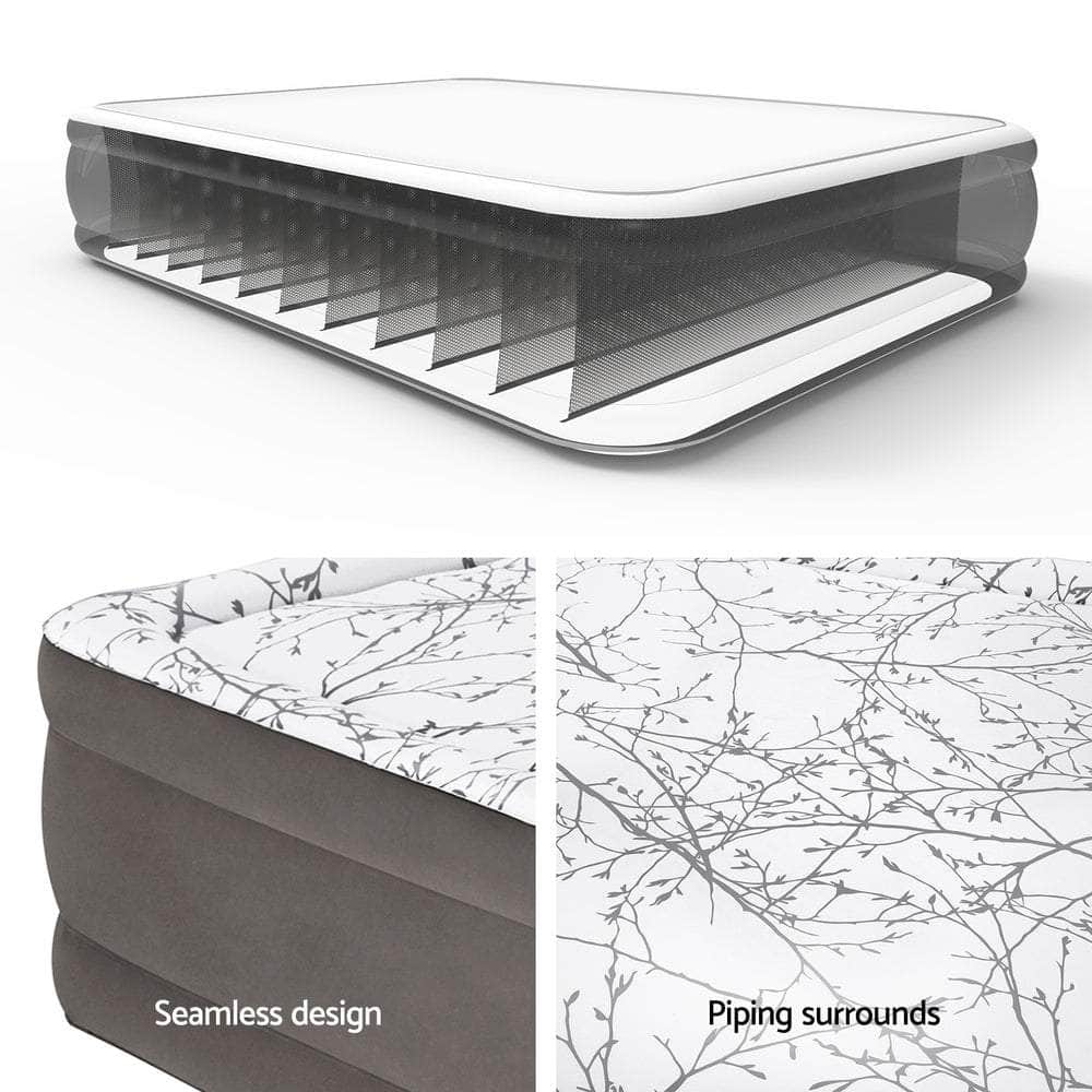 Air Mattress Queen Inflatable Bed 46Cm Airbed Decorated Surface Grey