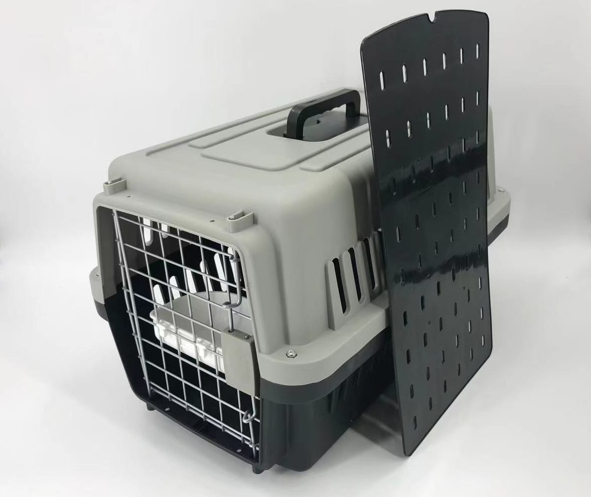Black colour - Medium Dog Cat Crate Pet Carrier Airline Cage With Bowl & Tray-Black