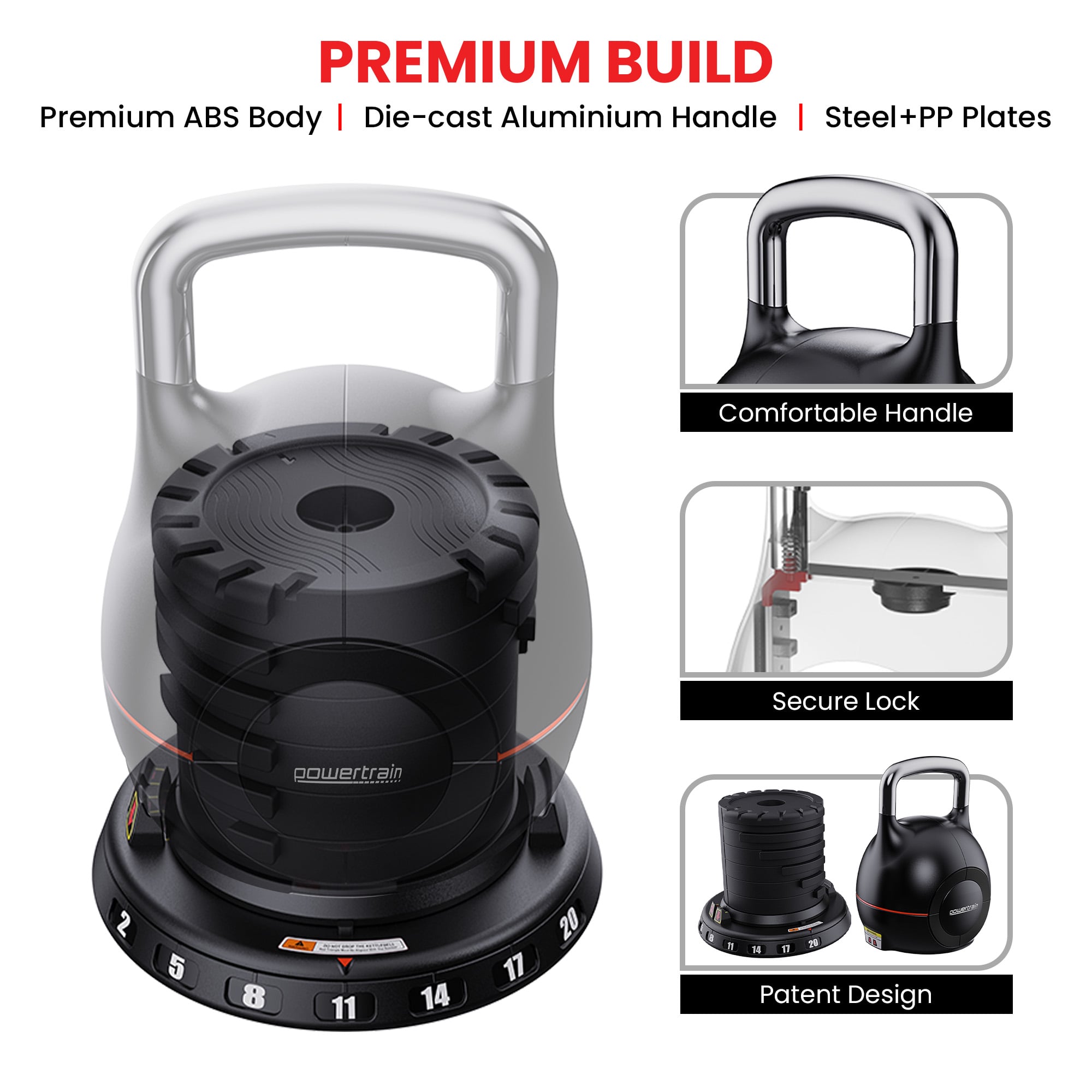 Adjustable Kettlebell Set 20kg 2x20cm