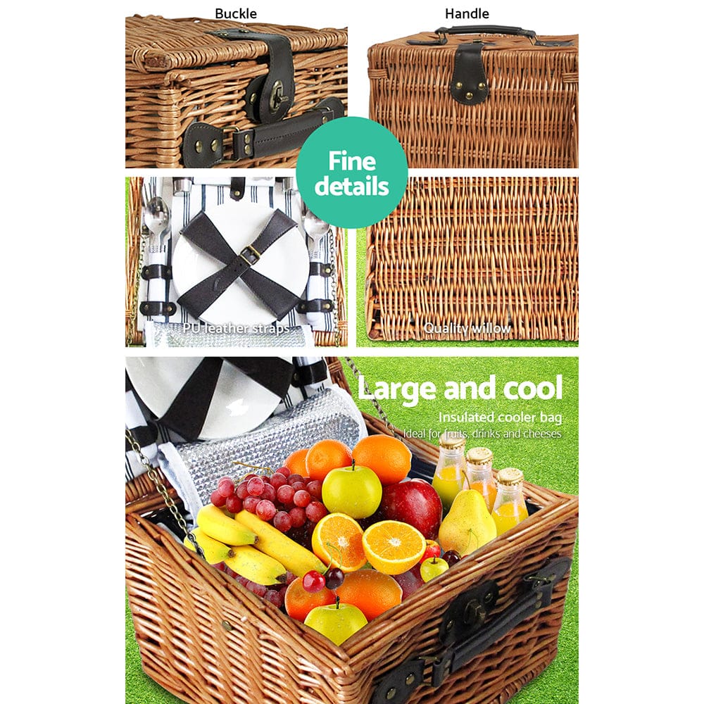 2 Person Picnic Basket Set Vintage Outdoor Baskets Insulated Blanket - Picnic Baskets