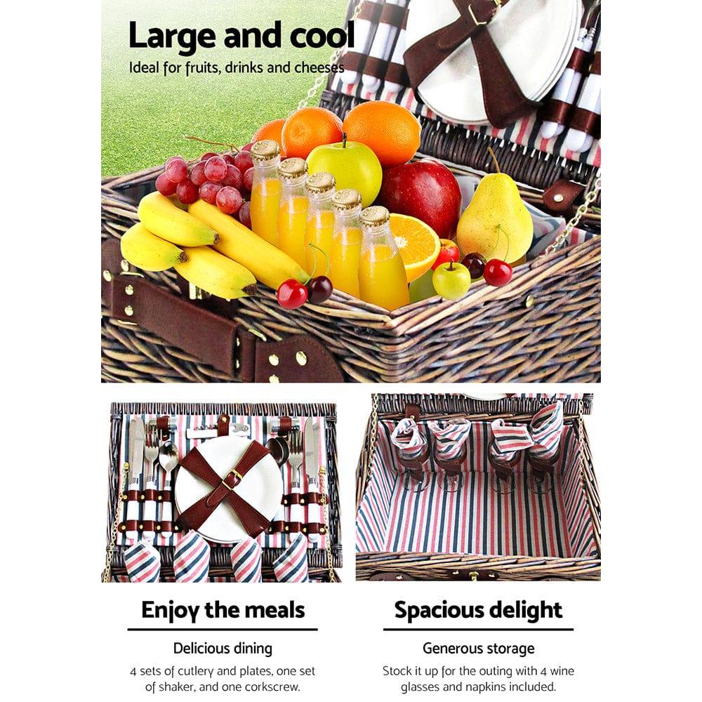 Picnic Baskets - 4 Person Picnic Basket Set Insulated Blanket Bag