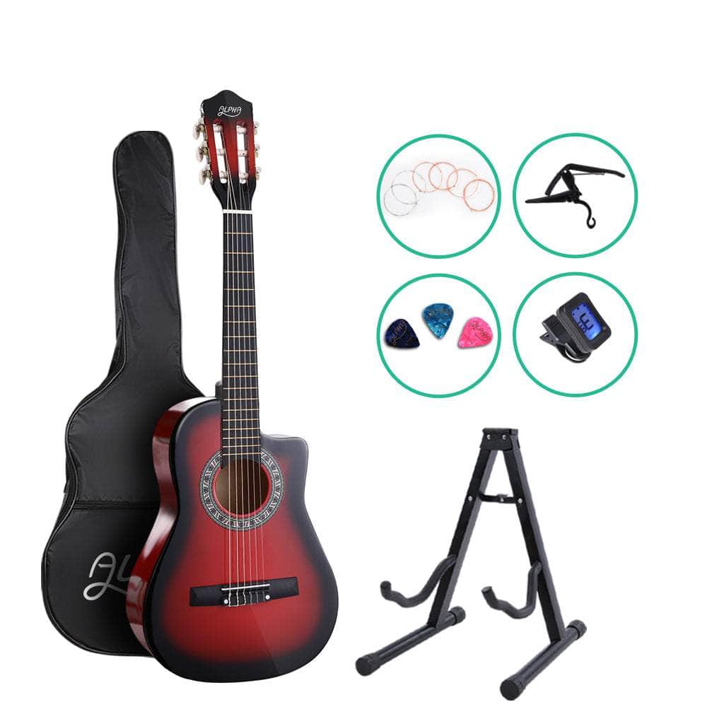 Alpha 34" Inch Guitar Classical Acoustic Cutaway Wooden Ideal Kids Gift Children 1/2 Size  with Capo Tuner