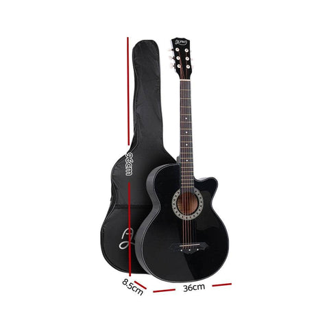 38 Inch Acoustic Guitar Wooden Body Steel String Full Size Cutaway Black