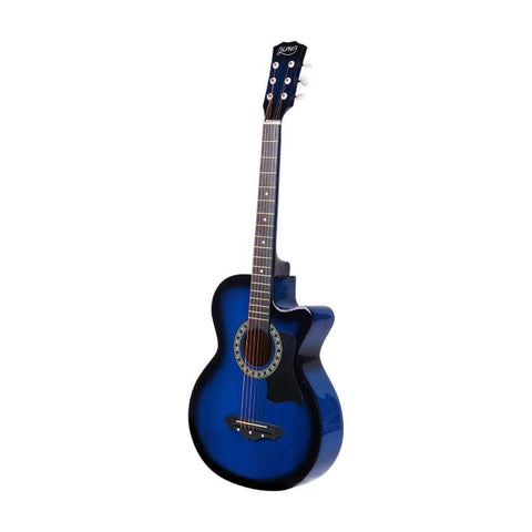 38 Inch Acoustic Guitar Wooden Body Steel String Full Size Cutaway Blue